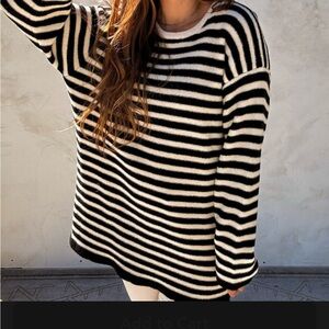 Plush black and white stripe top